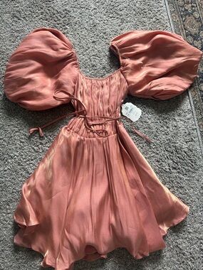 Altar’d State NWT Puff-Sleeve Shimmer Dress in Peach shimmer
